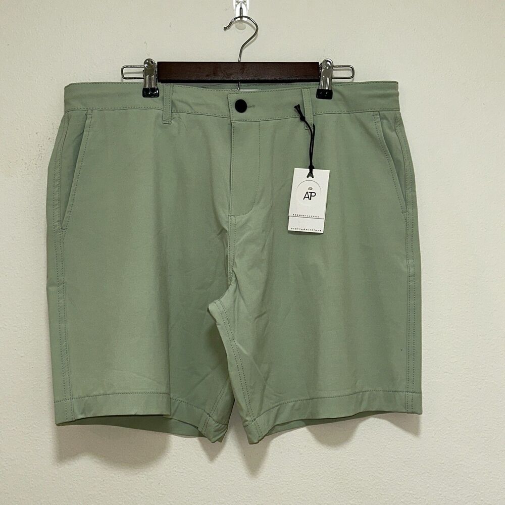 NWT Across The Pond Mens Shorts Pale Sage Green‎ Flat Front Casual 36 (W38) $60